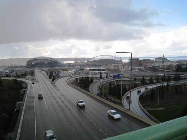 Interstate 5 & Interstate 90 with Safeco Field & Qwest Field in the background